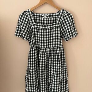 Madewell Linen Blend Allie Mini Dress In Gingham Check Black White Size XS